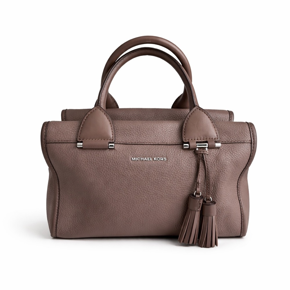 Michael Kors Bedford Pebbled Leather Satchel Bag With Tassels - Taupe